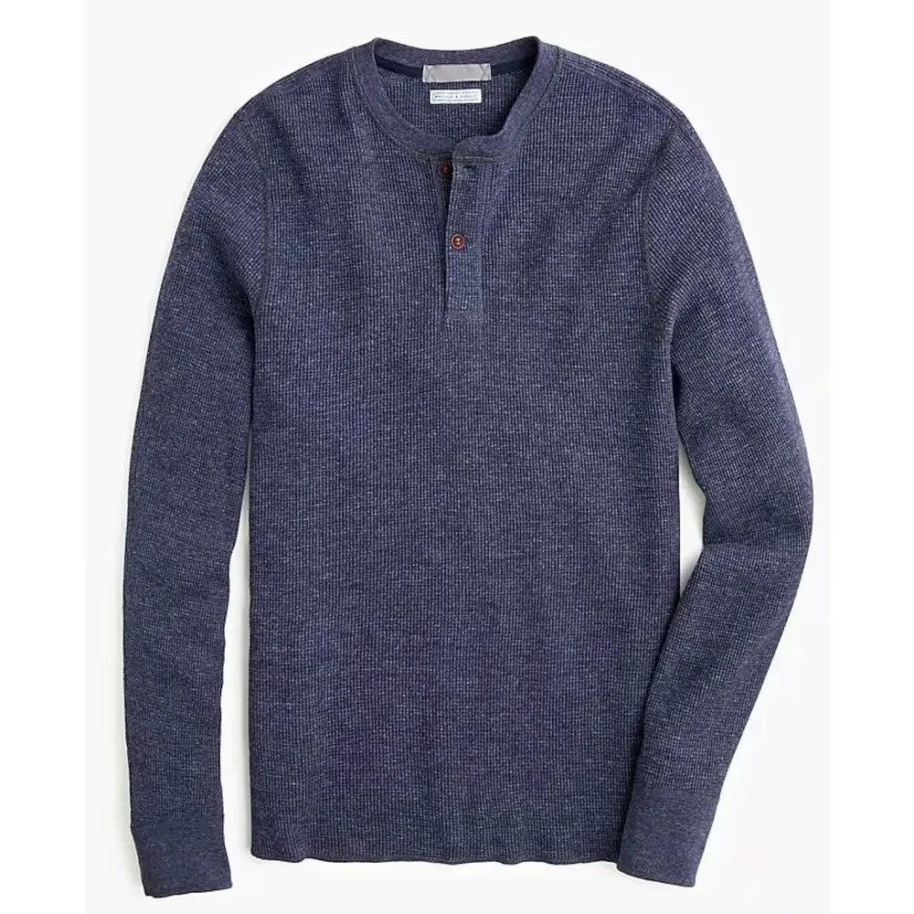 Wallace & Barnes Mens Thermal Henley Size M Blue Cotton Layer Outdoor